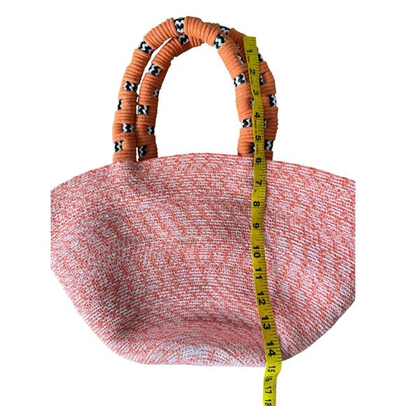 Nannacay Orange Woven Tote Bag Handmade Rope Handle Boho Straw Basket Purse - Picture 9 of 9